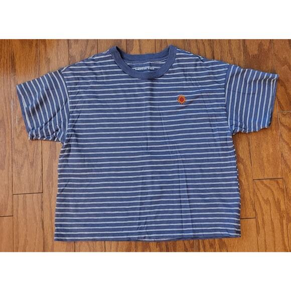 American Eagle Outfitters Tops - American Eagle Juniors T-Shirt Blue w/white Stripes Size S Short Sleeve Crop Top